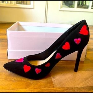 Black with Red Hearts Lyssa Pumps